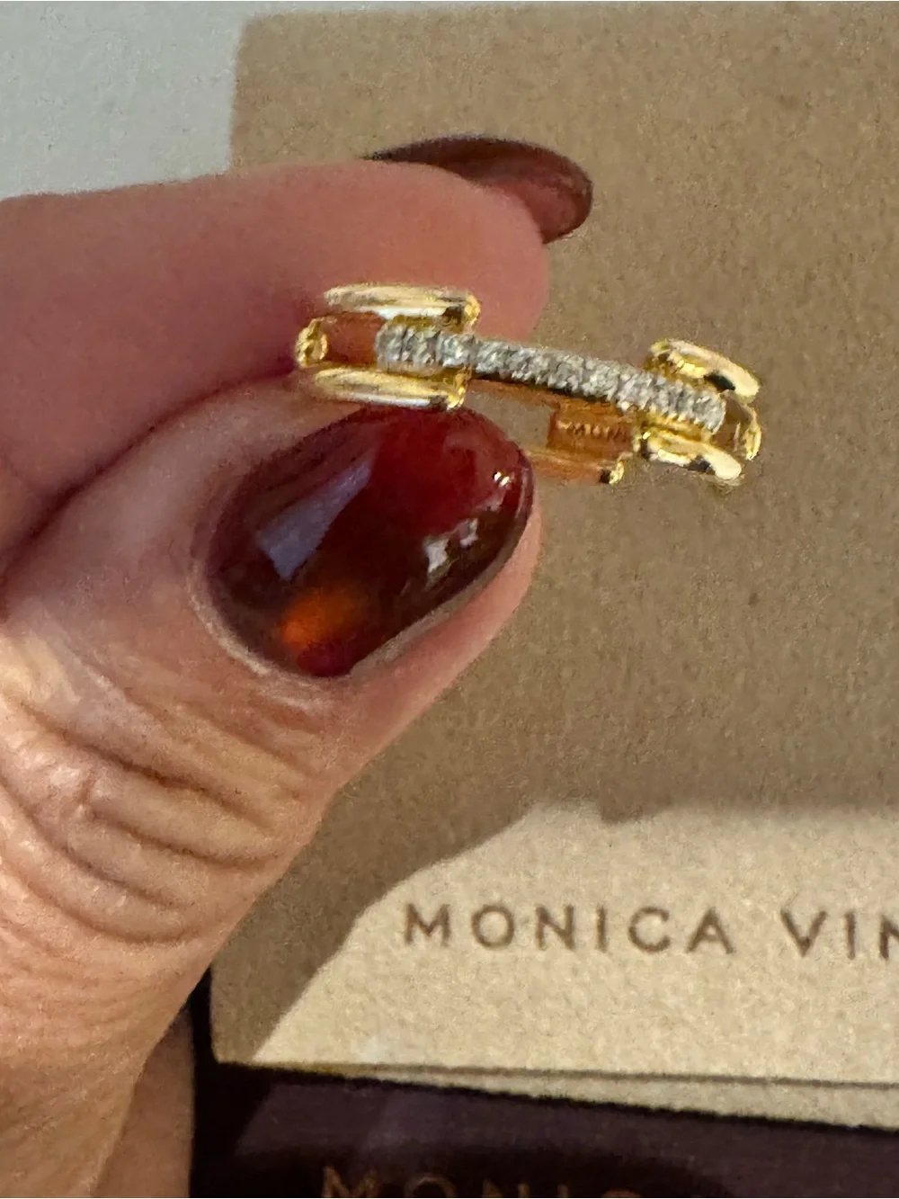 NWT MONICA VINADER Signature Link 18k Gold Vermeil and Lab Grown Diamond Ring